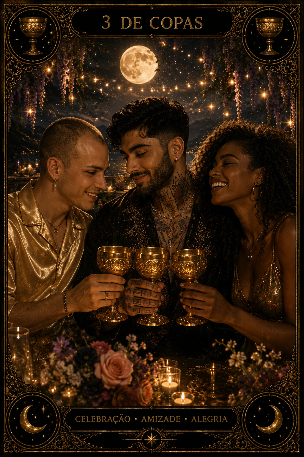 3 de Copas — carta do Tarot em posição direta
