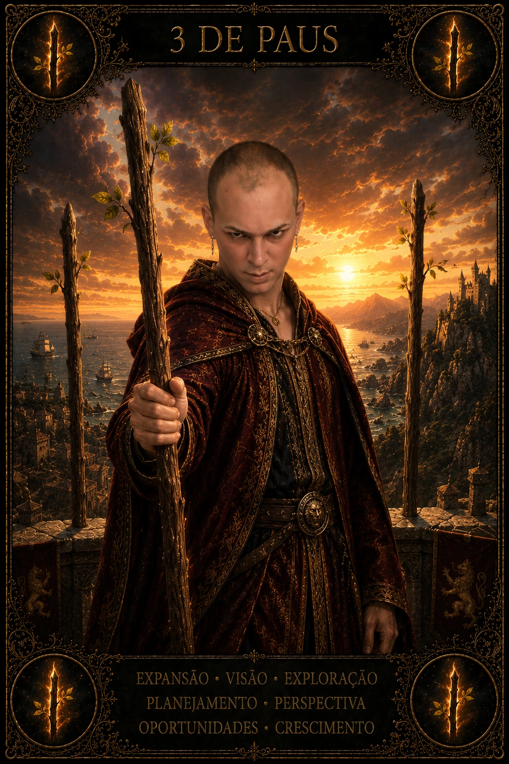 3 de Paus — carta do Tarot em posição direta