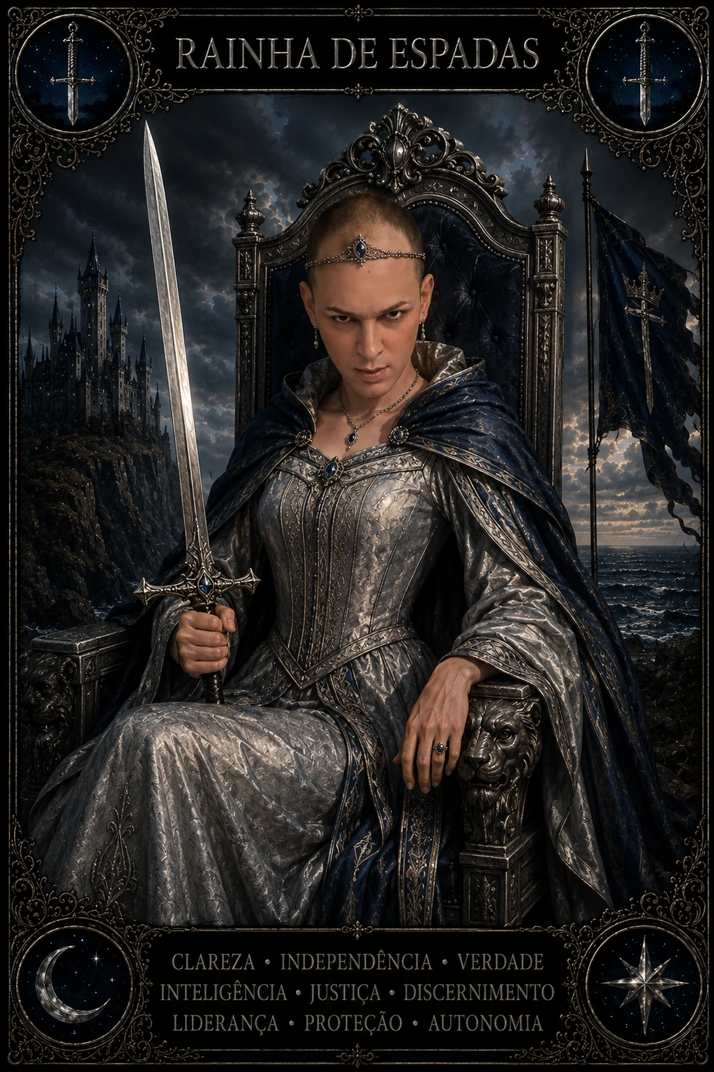 Rainha de Espadas — carta do Tarot em posição direta