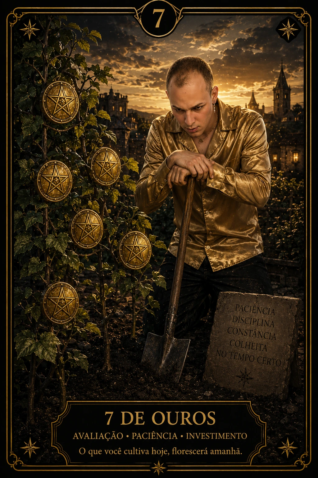 7 de Ouros — carta do Tarot em posição direta