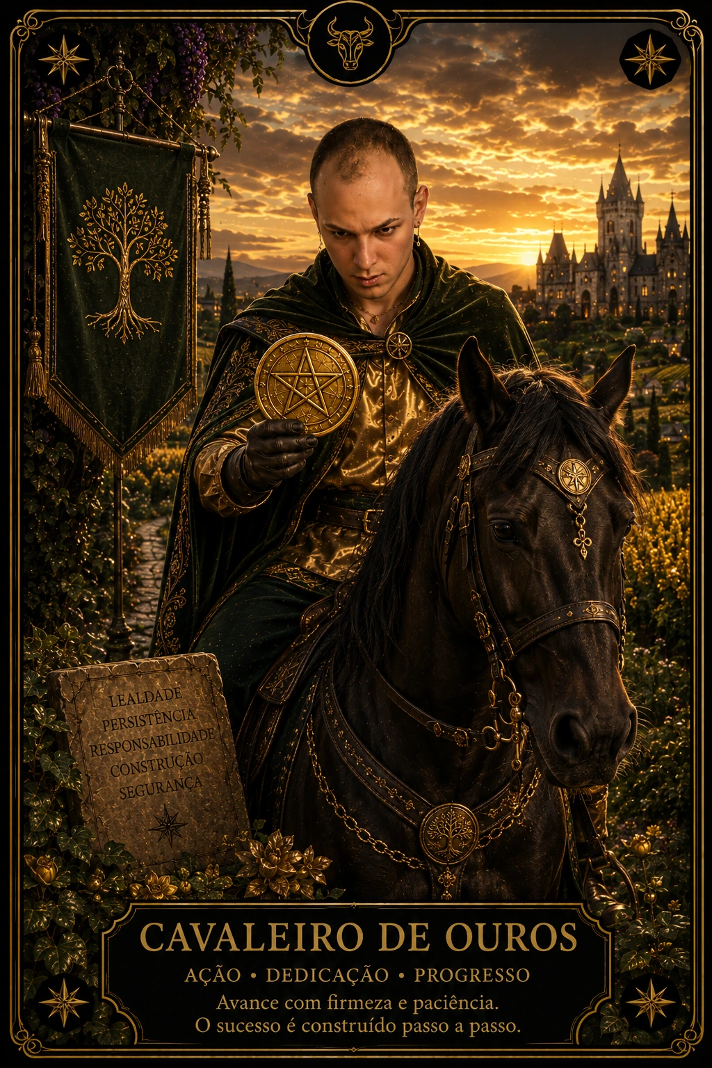 Cavaleiro de Ouros — carta do Tarot em posição direta
